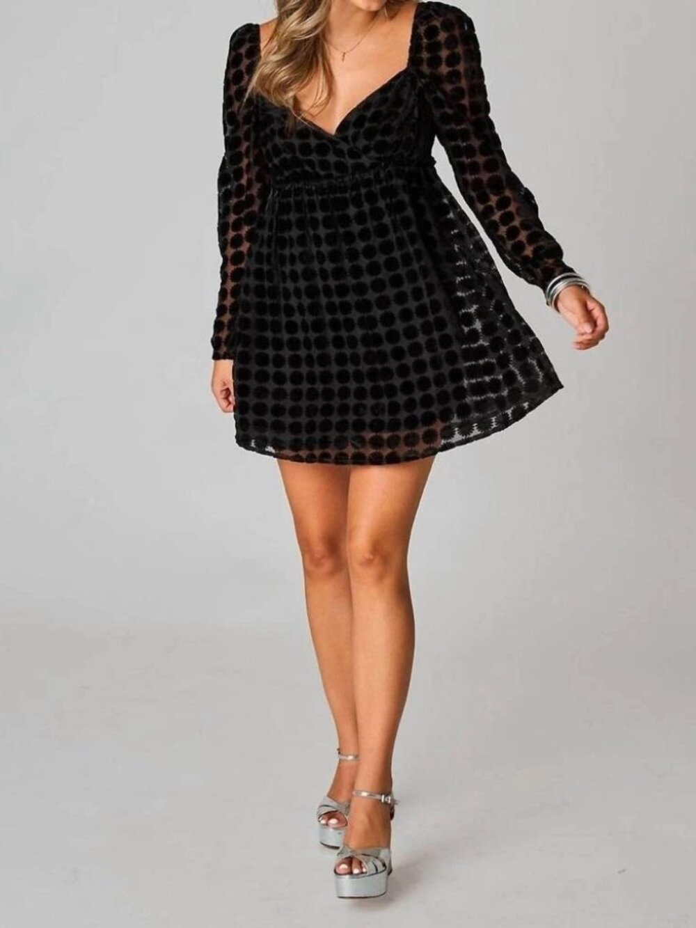 NWT Buddy Love Fallon Goth Babydoll Mini Dress Size L Black Velvet Sheer Lined